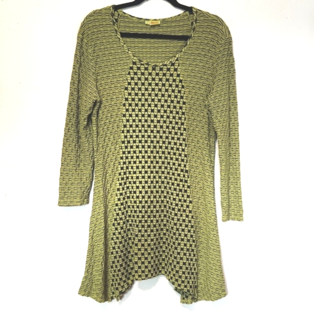 Tianello Aston Tunic 3/4 Length Sleeves Jacquard Knit Asbury Size Large EUC